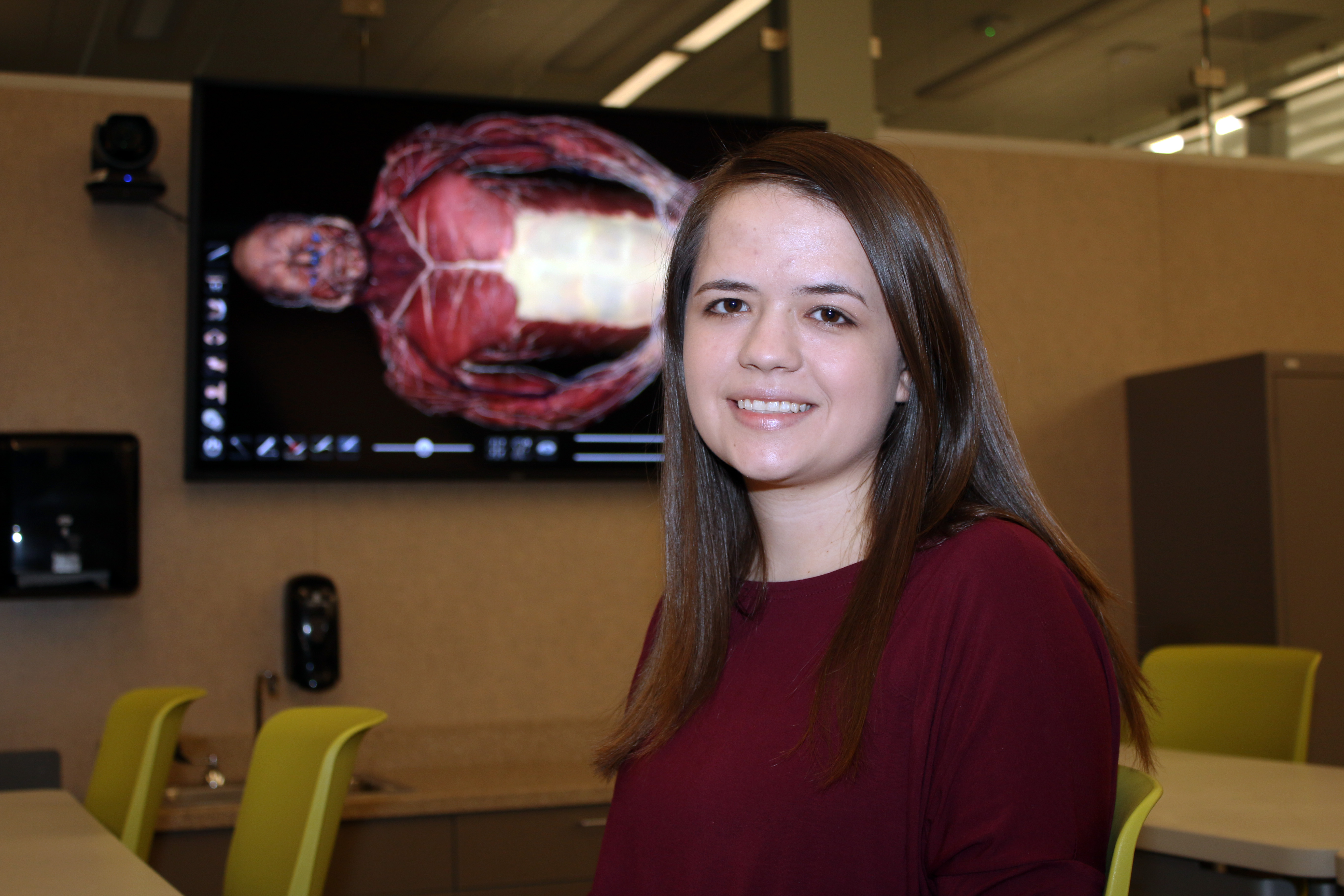  Kinesiology major, Amber Truhitt of Union, takes a break in the Mississippi Power Anatomy Lab in the Rosenbaum Building on MSU-Meridian’s Riley Campus.