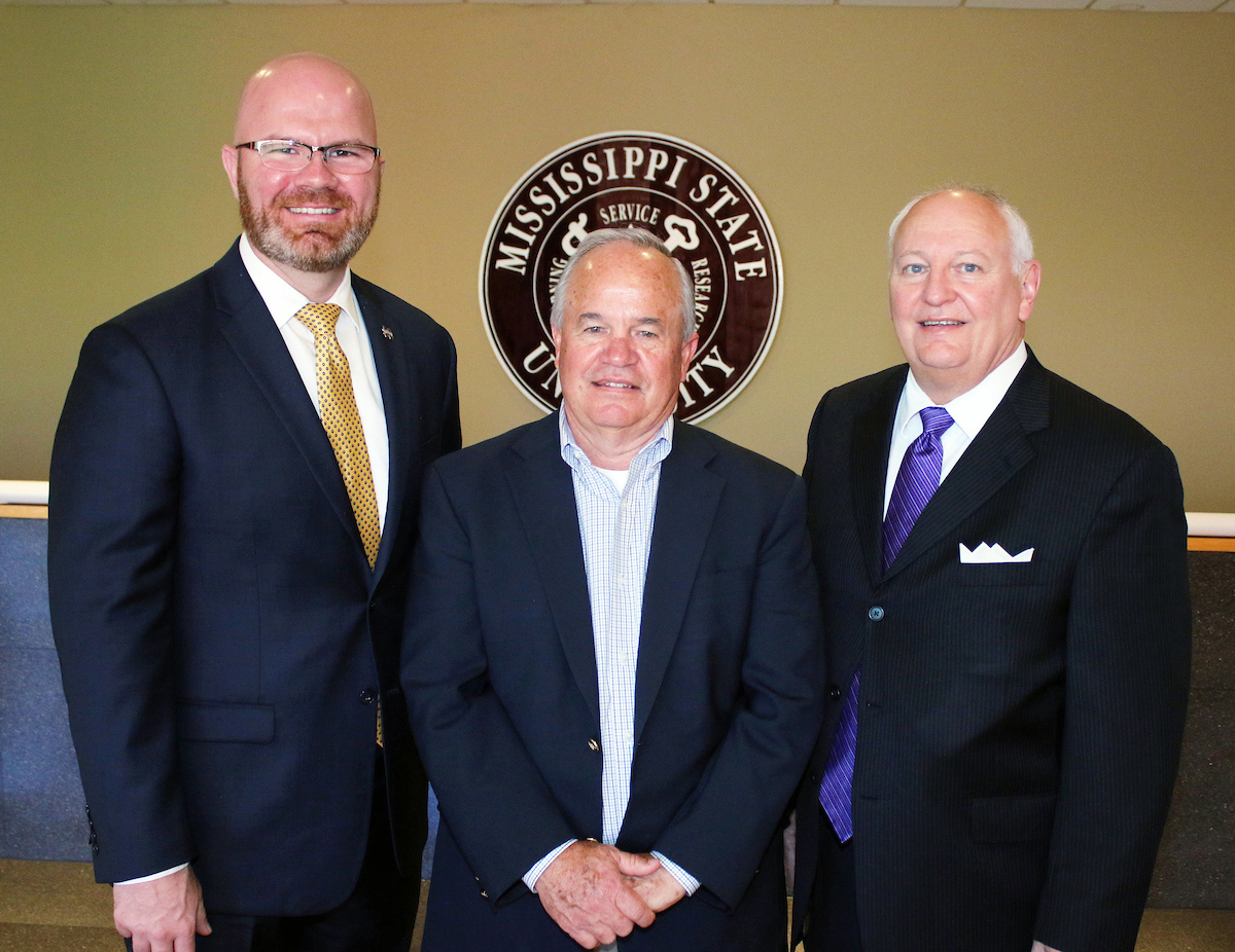 Terry Dale Cruse (left) and Richard Blackbourn (right) with Don Brantley executive director of the EMCED April 4 after the center presented the Meridian Campus with a gift of $25,000 to support the university’s PANTA initiative at MSU-Meridian.
