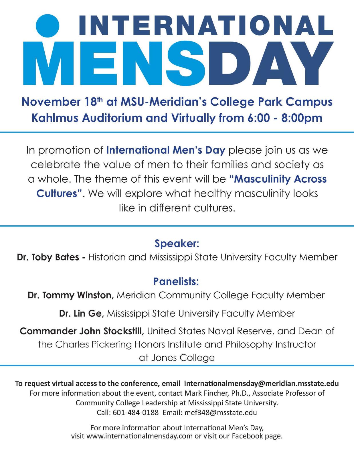 International Men's Day November 18 from 6-8 pm