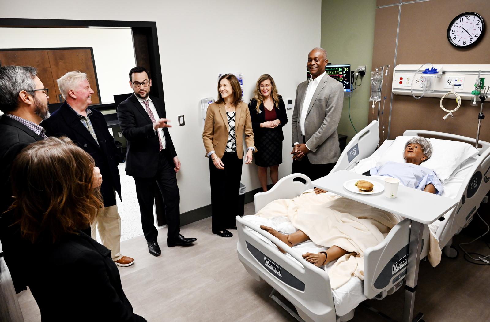 Dr. David Buys, MSU-Meridian associate vice provost for Health Sciences and interim head of campus, gives a tour of MSU-Meridian’s Interprofessional Simulation Program to members of the Atlanta Fed. The guests included President and CEO Raphael Bostic, First Vice President and Chief Operating Officer Cheryl Venable and other Atlanta Fed members.