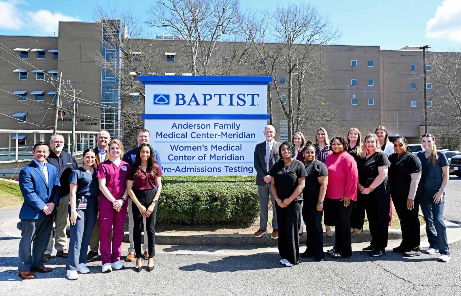 PHOTO ID: The Baptist Anderson Regional Medical Center in Meridian now is providing more than 500 Mississippi State University-Meridian students with direct access to medical care for minor illnesses and injuries. MSU-Meridian faculty and students are pictured, along with Baptist Anderson’s Chief Operating Officer Jason Coley, Administrator and CEO John G. Anderson, and MSU-Meridian Campus Operations and MSU Riley Center Director Morgan Dudley during the recent announcement. (Photo by Marianne Todd)