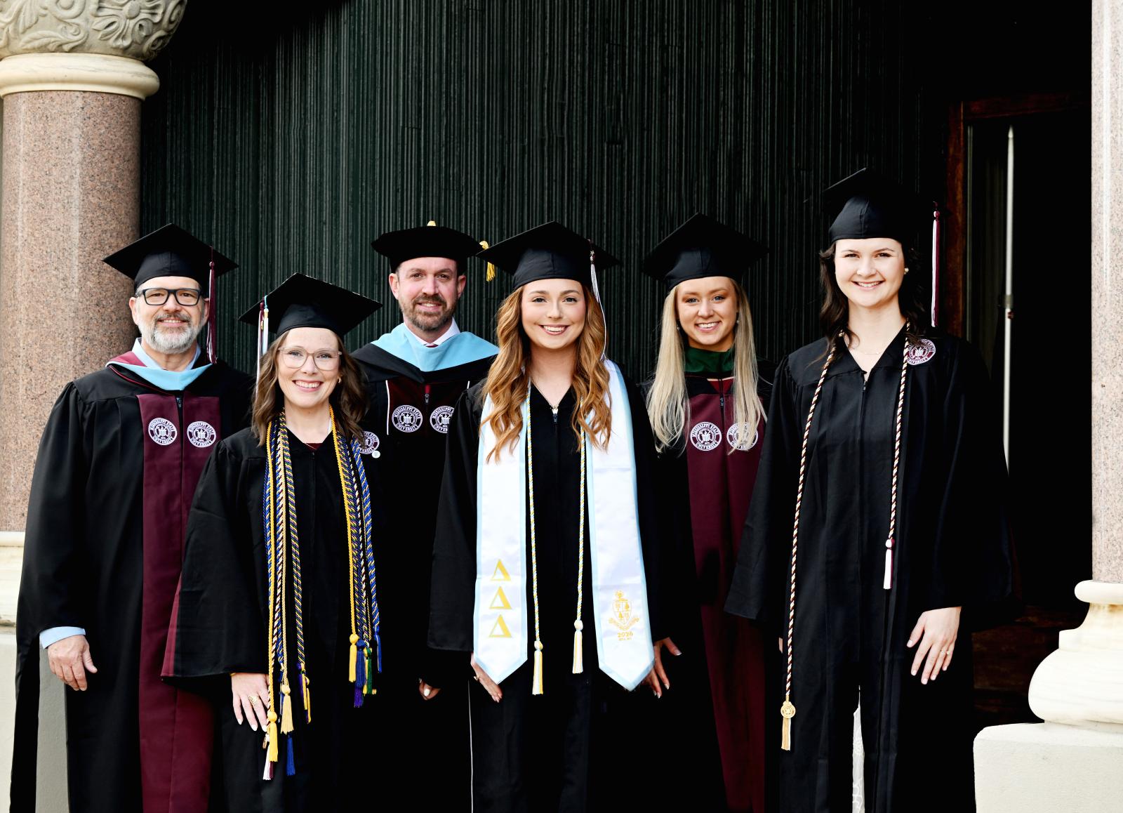 MSU PHOTO ID: MSU-Meridian’s Outstanding Students are, from left to right, Jason Frulla of Union, Jordan Smith of Mooreville, Christopher Alan Burrow of Ridgeland, Makaela Davis of Flowery Brand, Georgia; Alexis Grant of Starkville; and Catherine Grace Compton of Scooba. Not pictured is Joshua Johnson. (Photo by Marianne Todd)